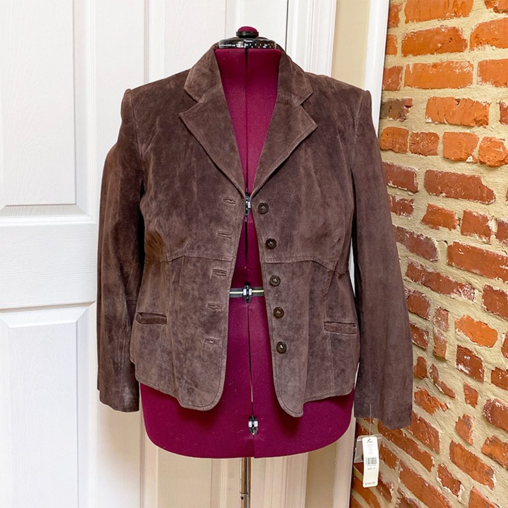 NWT Beautiful I.E. Woman 100% Leather Brown Suede Jacket with Pink Lining
